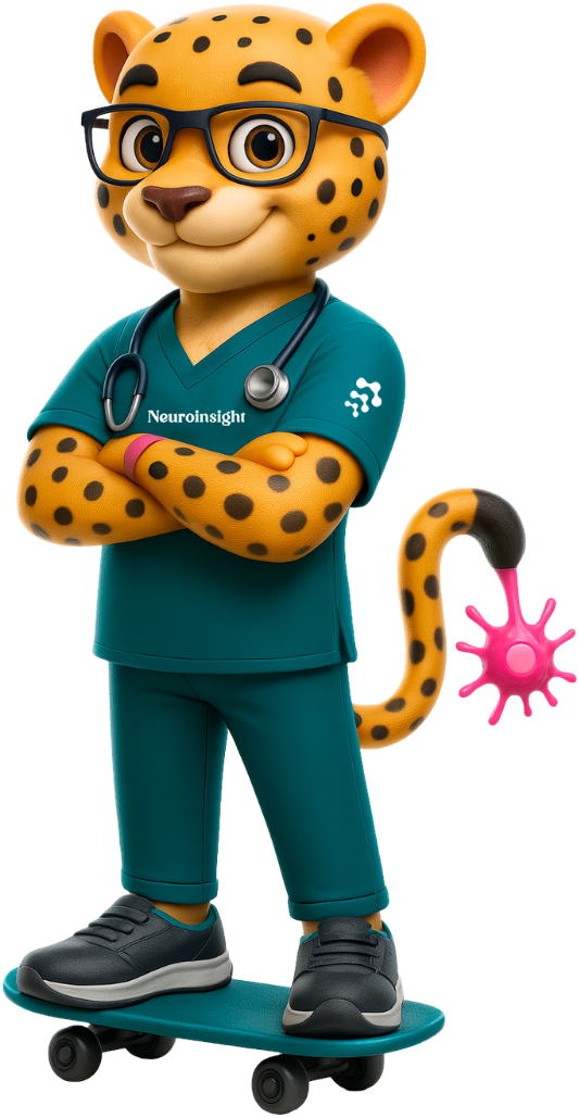 Mascota NeuroInsight, un jaguar con uniforme clínico