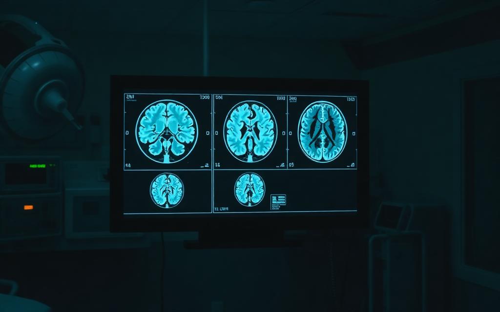 Tomografías cerebrales en pantalla de una unidad de neurocríticos